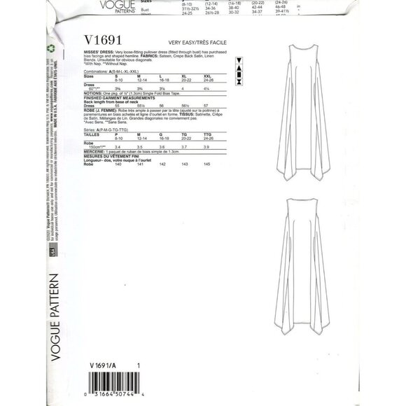 Vogue V1720 Misses S to XXL Designer Tom and Linda Platt Dress Sewing Pattern - Picture 2 of 2